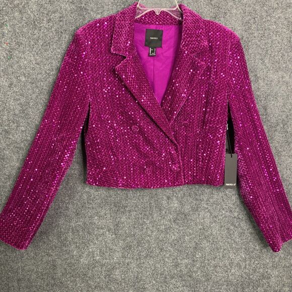 Forever 21 Maroon Sequin Jacket NWT Size L Shoulder Pads Button Collar W/Lapels - Picture 1 of 13